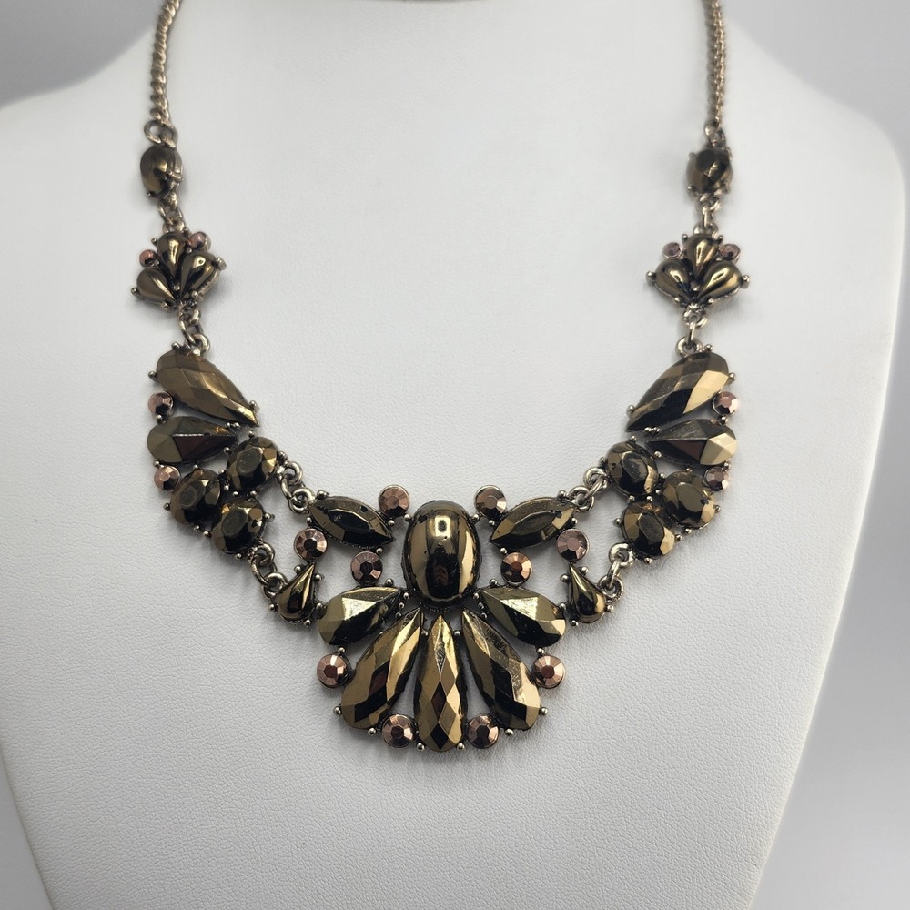 Large Bronze Faceted Bead Statement Necklace Art Nouveau look